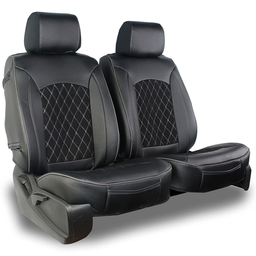 Semi-Custom Suede / Leatherette Diamond Seat Covers (Pair, Includes Headrest Covers)